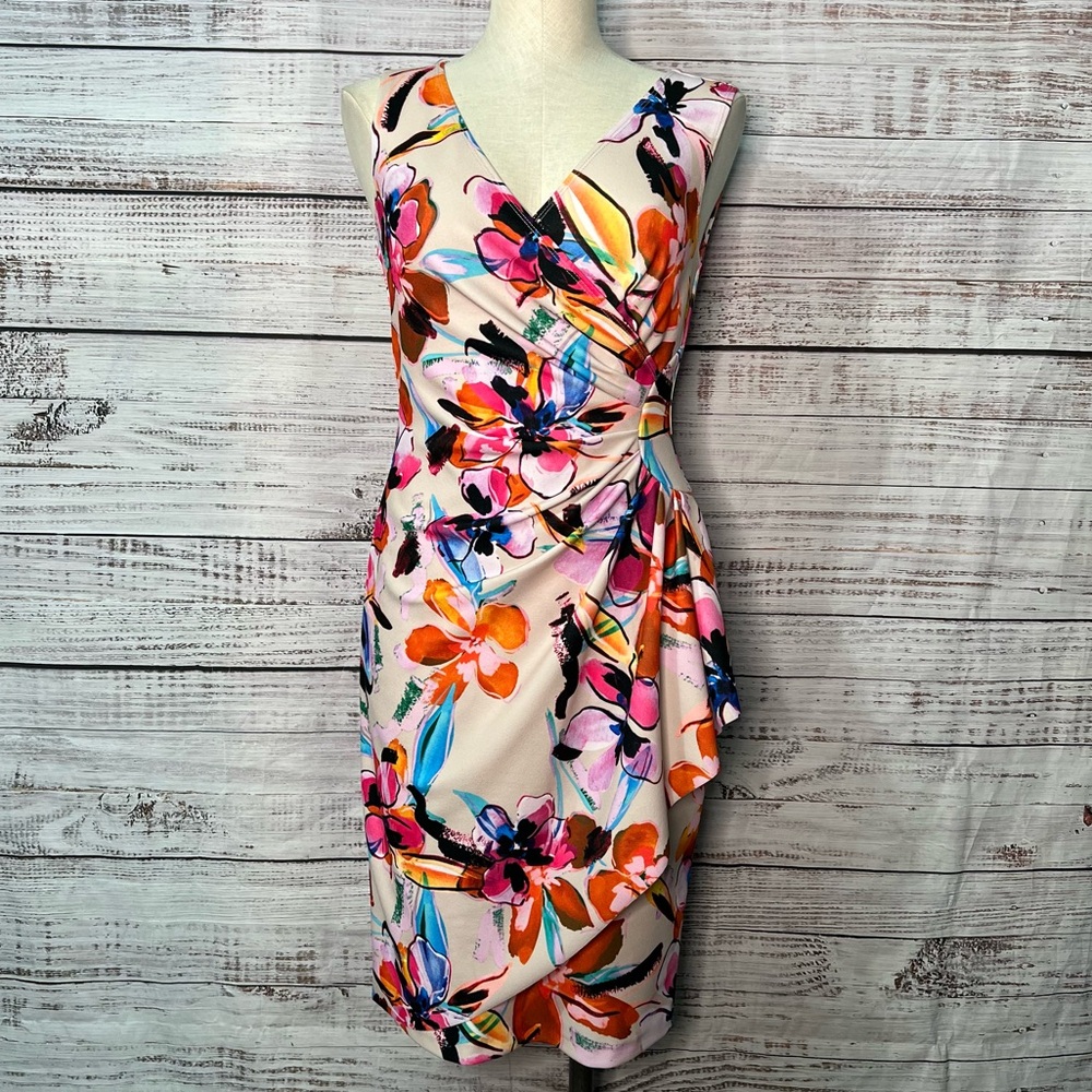 Joseph Ribkoff Size 6 Pink Flower Print Wrap Dress Style‎ 231172 Derby